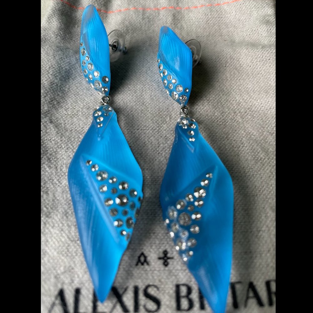 💙 ALEXIS BITTAR 💙 Neon Blue Punk Deco Lucite Crystal Drop Earrings NWT - Picture 9 of 10